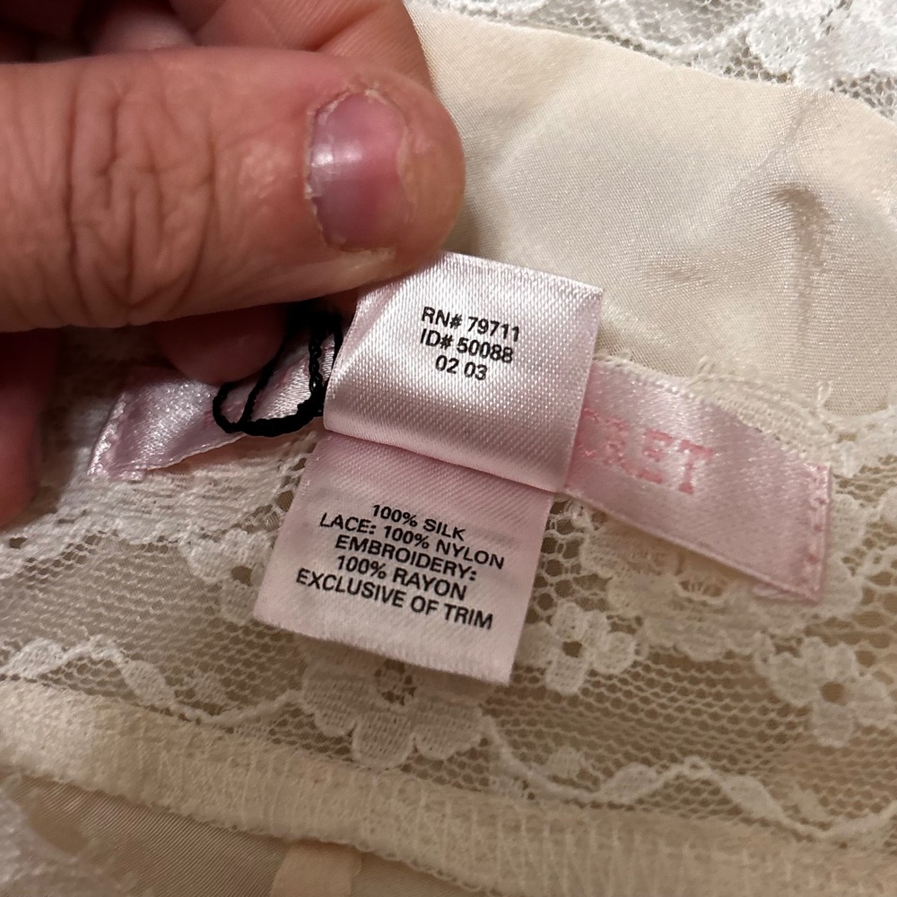 Victoria's Secret Silk Lace Trim Slip Dress Ivory Camisole Nightgown Fairycore L - Picture 6 of 7